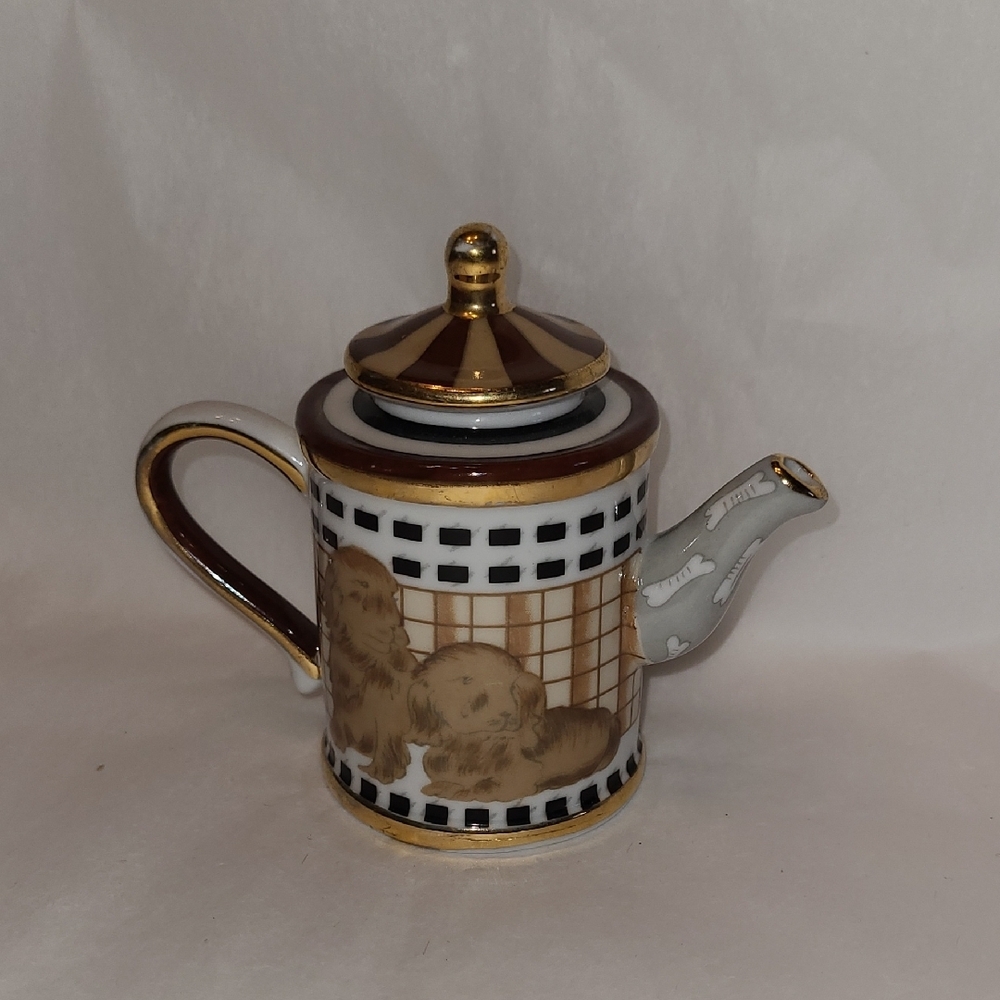 Vintage Miniature Vivian Chan Teapot Brown Puppies Dogs 2000